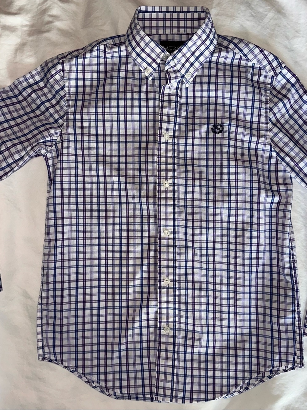 Almost New!Ralph Lauren Boys’ Blue Plaid Button-Down Shirt